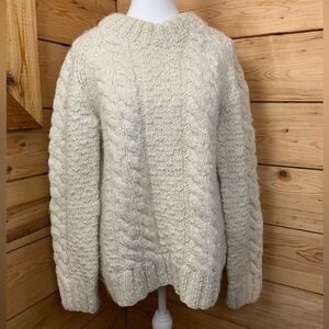 Vintage Handmade Fisherman’s Wool  Cable Knit Sweater Cream Large Nordic  Fair I